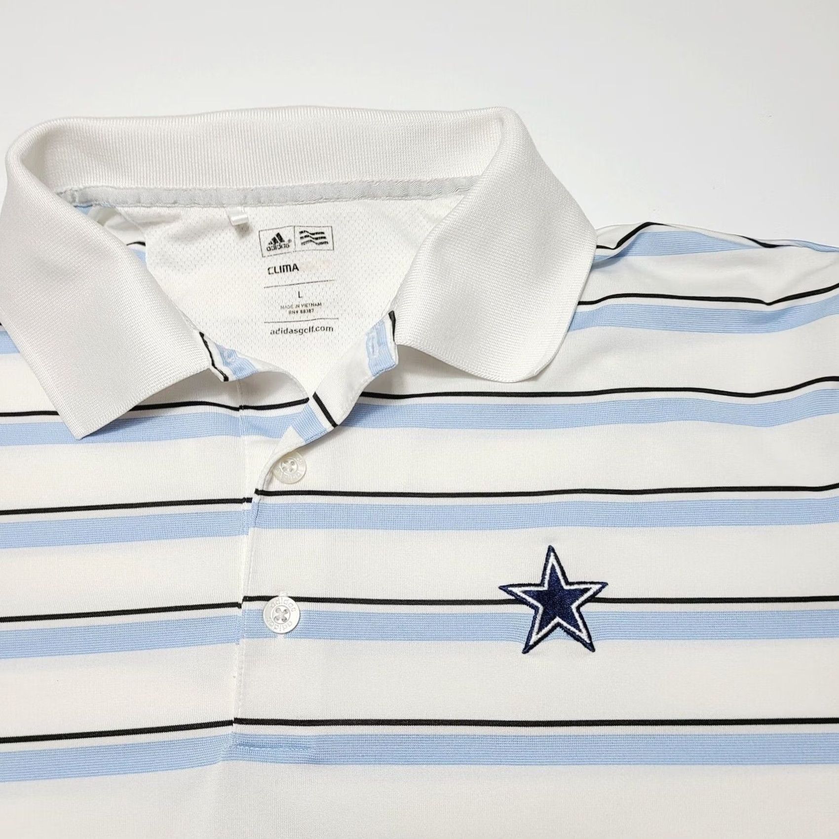 Adidas Adidas Polo Shirt Climacool Dallas Cowboys Golf Breathable Shirt L Men White Striped Polo adidas Golf Polo Mens L Dallas Cowboys Breathable Climacool Size US L / EU 52-54 / 3 - 2 Thumbnail