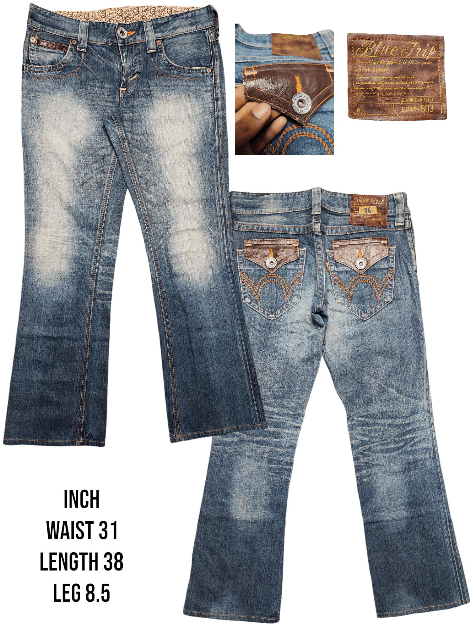 Edwin × If Six Was Nine × Japanese Brand VTG EDWIN 503 BLUE TRIP JEANS VERY RARE Size 31" - 1 Thumbnail