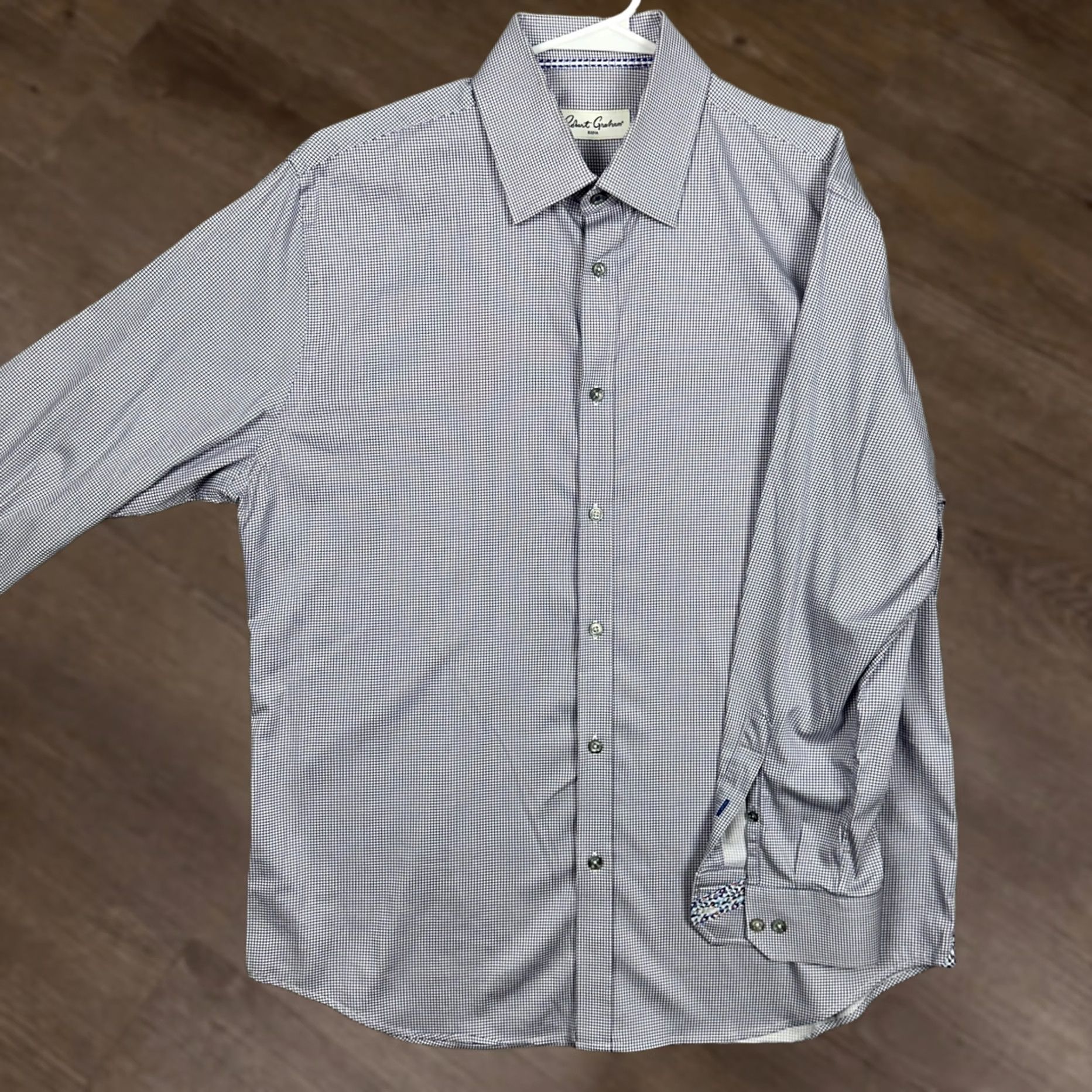 Robert Graham VINTAGE Robert Graham Shirt Mens 42 Button-Up Geometric Long Sleeve Purple White Tailored, Preppy, Business Mens Size US XL / EU 56 / 4 - 1 Thumbnail