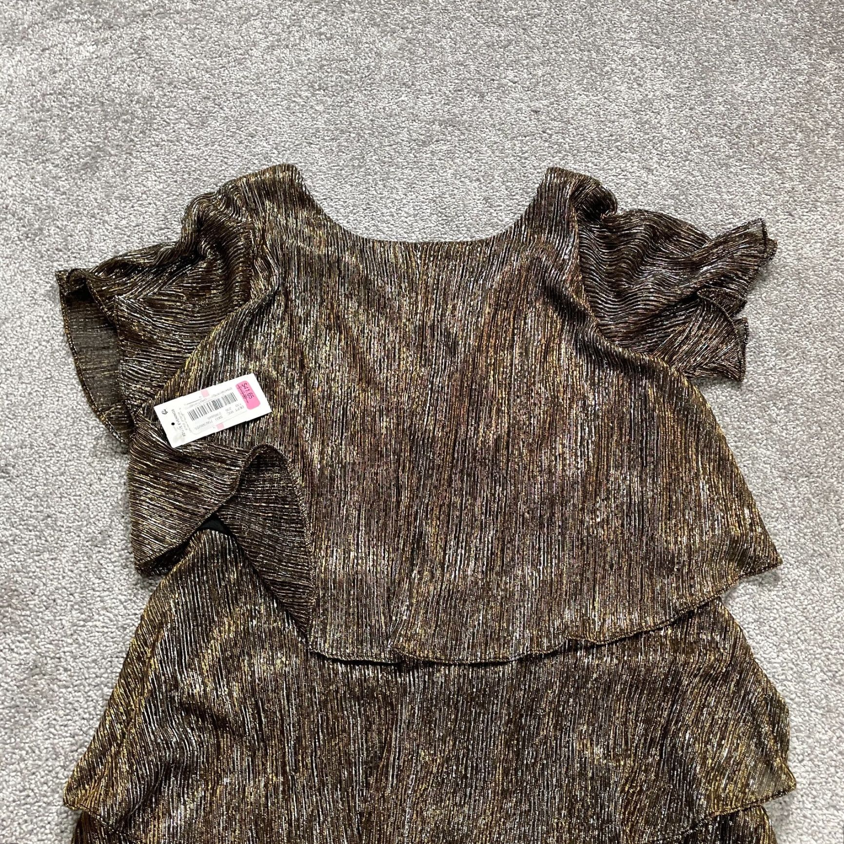 Vintage Ignite Evenings Shift Dress Womens 10 Midi Brown Short Sleeve Layered Knit Polyester Rayon Spandex NWT New Vintage: No Size 32" / US 10 / IT 46 - 3 Thumbnail