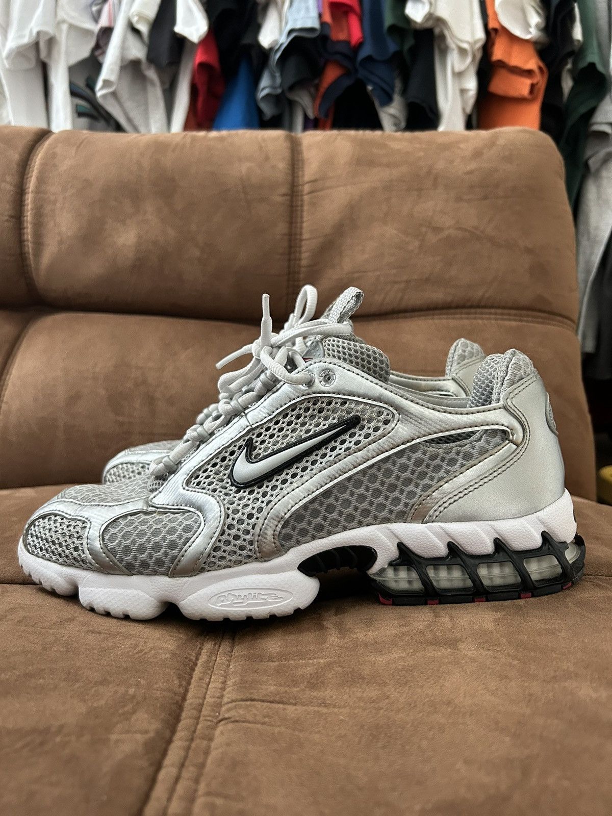 Pre-owned Nike X Stussy Nike Spiridon Zoom Air Shoes In Silver White