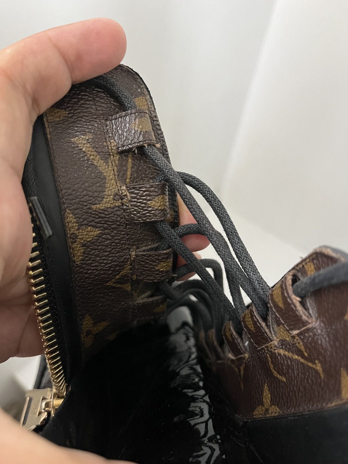 Louis Vuitton Louis Vuitton Patent Calfskin Monogram Macadam Combat Boots Size US 5.5 / IT 35.5 - 8 Thumbnail