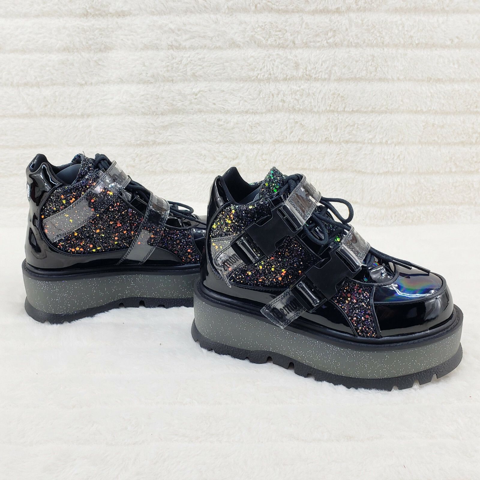 Demonia Cult DEMONIA Slacker 50 Black Multi Glitter Platform Sneaker Ankl Size US 6 / IT 36 - 9 Thumbnail