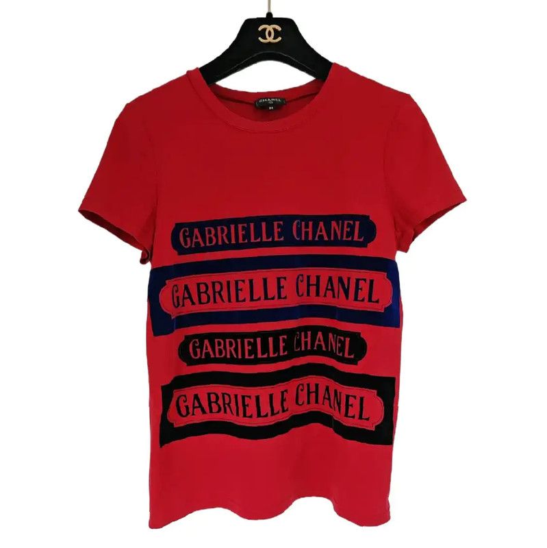 Chanel Chanel Red Cotton Graphic Short Sleeve T-Shirt 0089 Size XS / US 0-2 / IT 36-38 - 1 Thumbnail