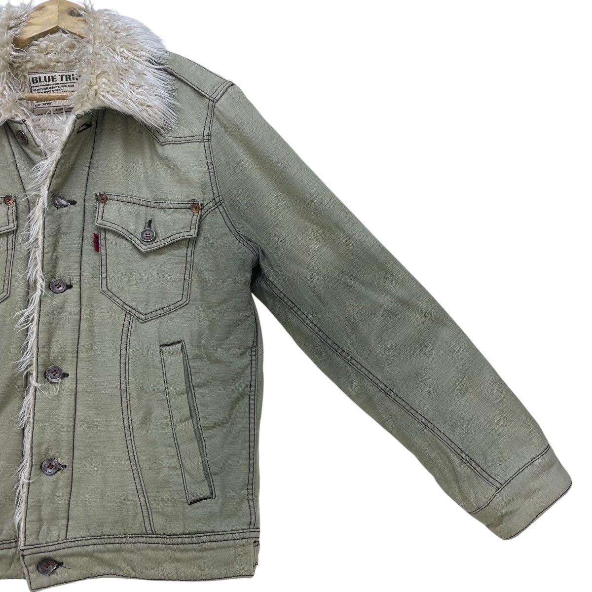 14th Addiction × Le Grande Bleu (L.G.B.) Vintage Faded Blue Trip Edwin Faux Fur Styled Trucker Design Size US M / EU 48-50 / 2 - 6 Thumbnail
