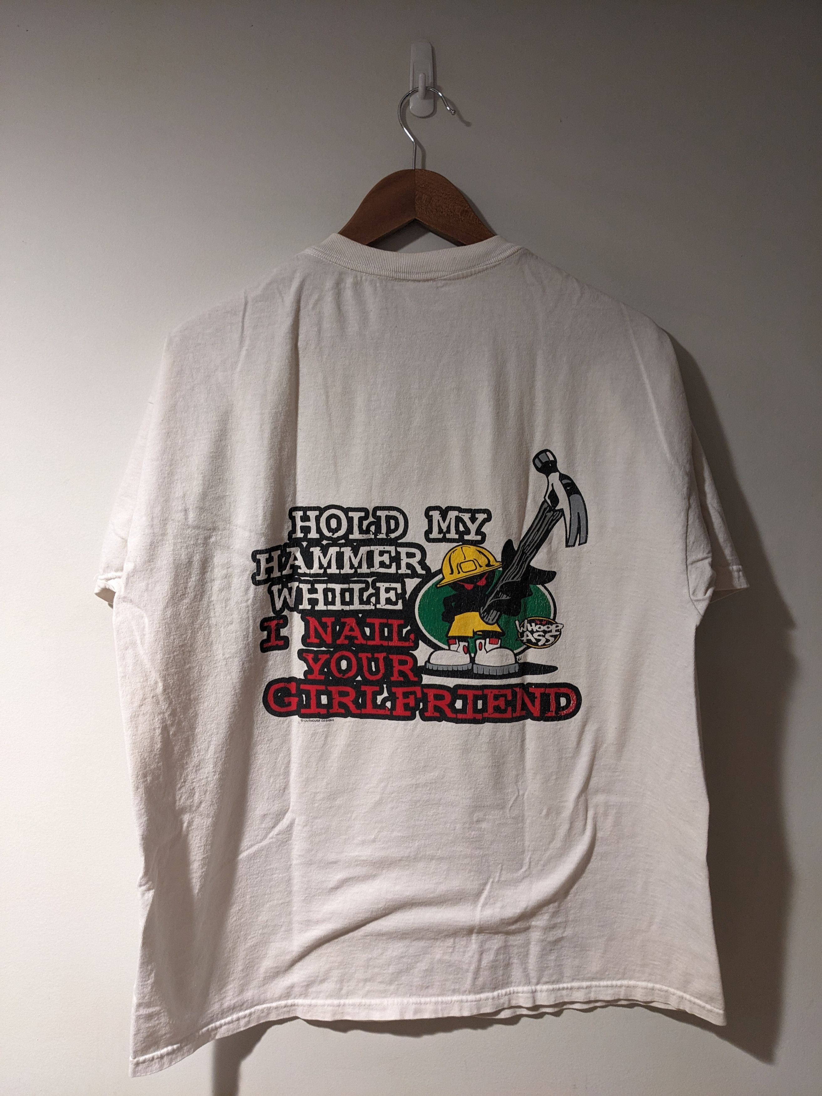Vintage Vintage Y2K Whoop Ass Hold My Hammer Beige X-Large T-Shirt Size US XL / EU 56 / 4 - 1 Thumbnail