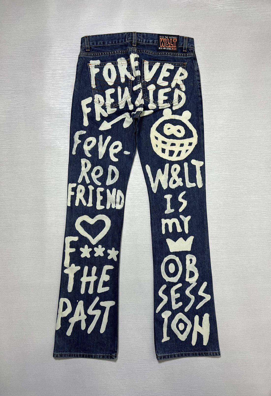 Walter Van Beirendonck W&LT - A/W 1999 - Bleach Graffiti Flared Denim Jeans Size US 28 / EU 44 - 2 Thumbnail