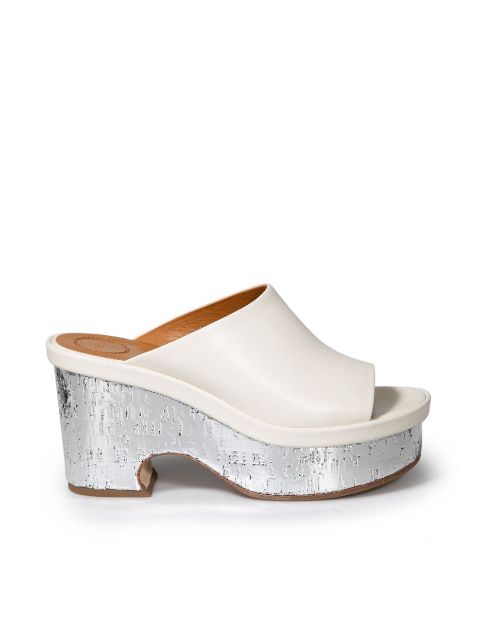 image of Chloe Ecru Leather Oli Platform Mule Shoes Sandals, Women's (Size 10)