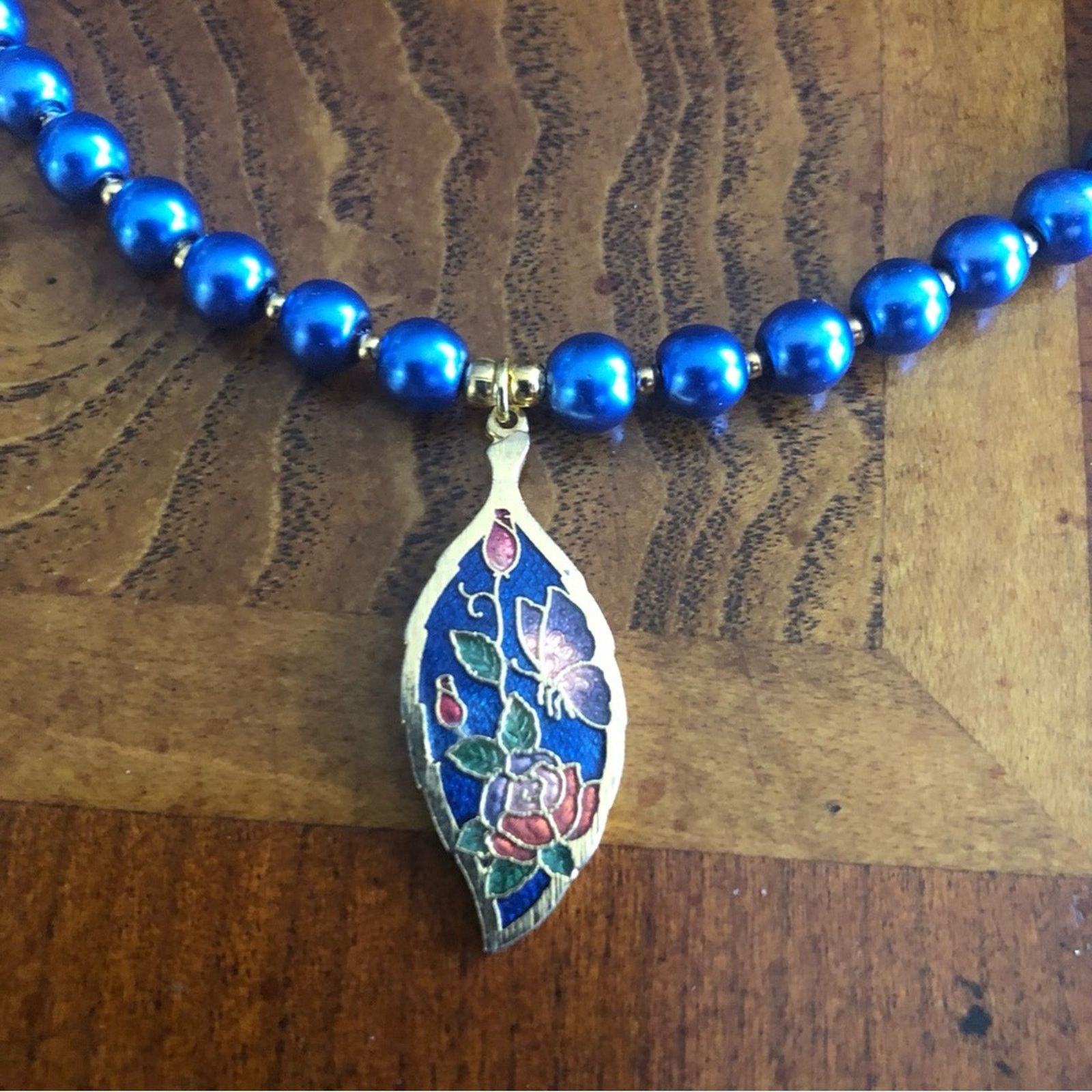 Handmade Handcrafted repurpose colorful cloisonné Pearl necklace Size ONE SIZE - 10 Thumbnail
