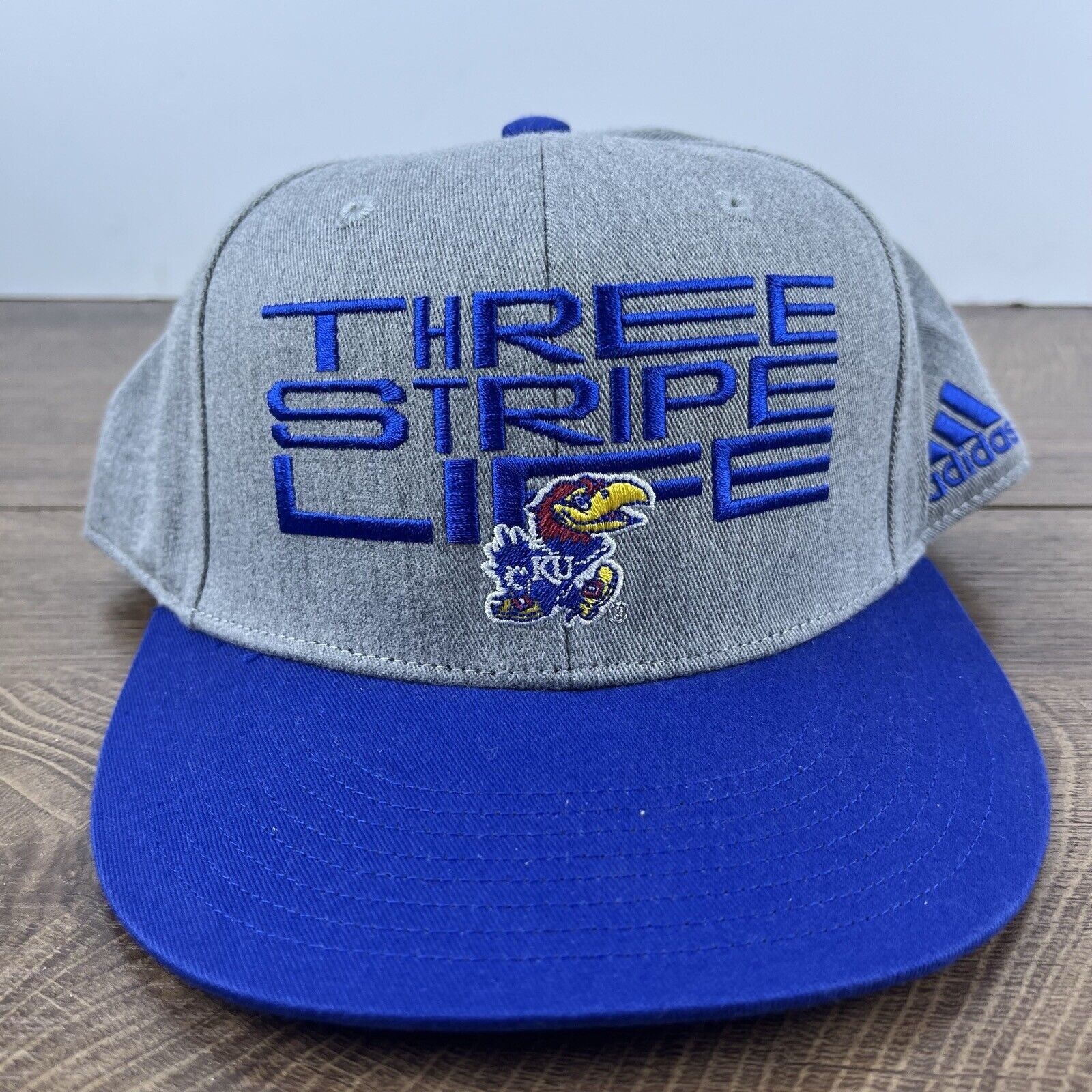 Adidas Kansas Jayhawks Hat Adidas Three Stripe Hat Gray Cap Adjusta Size ONE SIZE - 2 Thumbnail