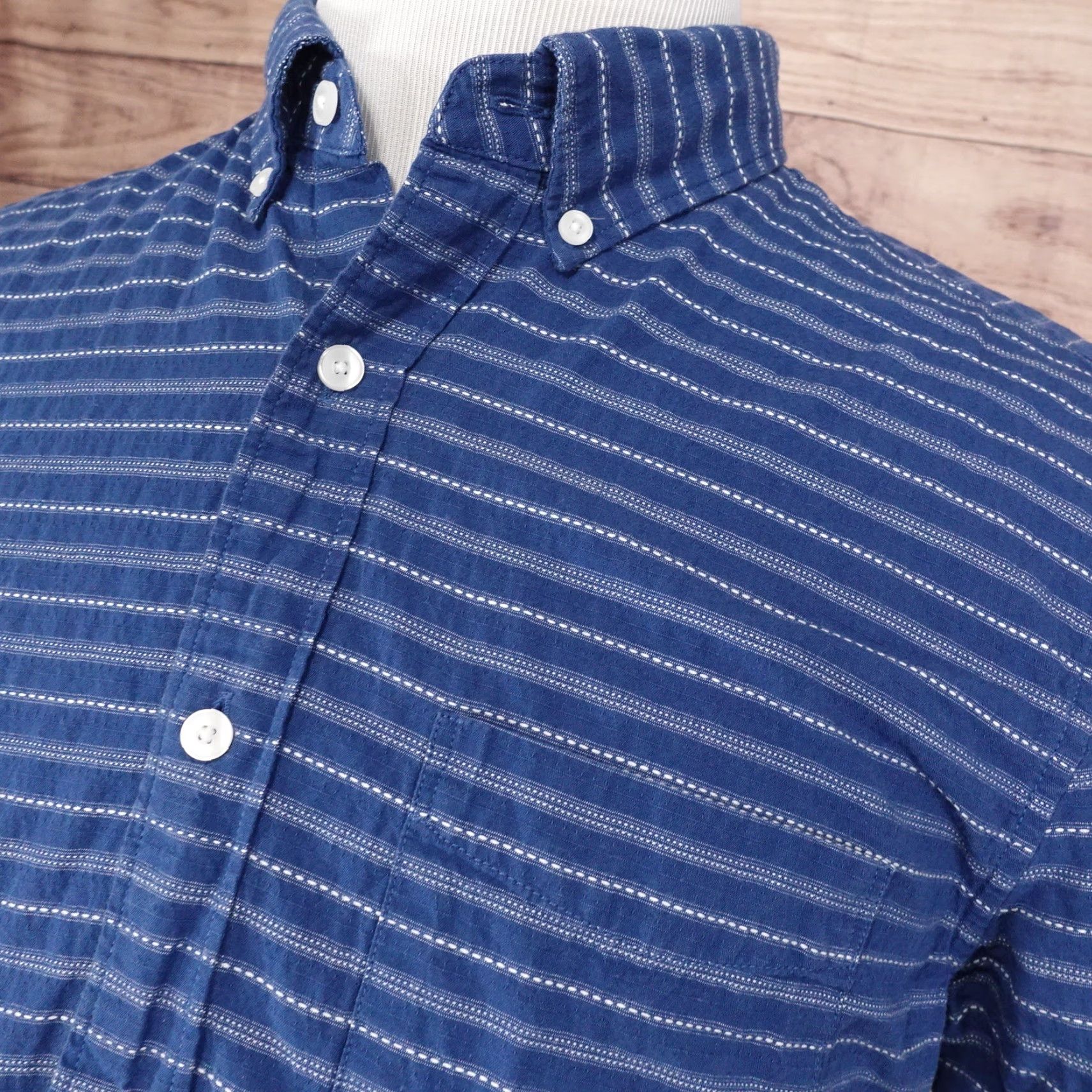 American Eagle Outfitters AMERICAN EAGLE Button-Up Shirt Blue Striped Short Sleeve Mens L Large Size US L / EU 52-54 / 3 - 2 Thumbnail