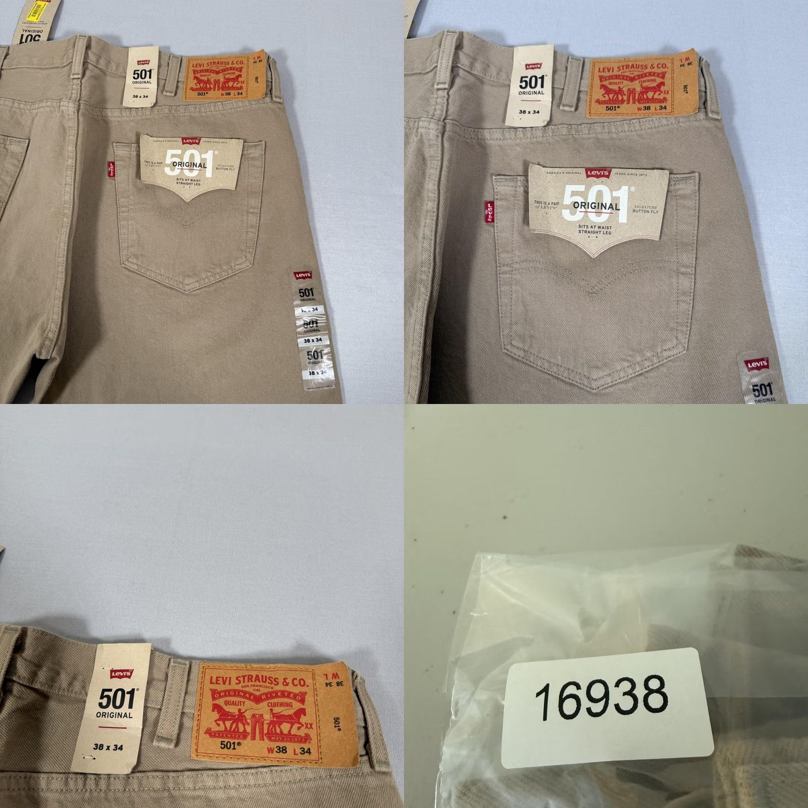 Levi's Levi's 501 Jeans Mens Beige 38x34 Denim Straight Leg Button Fly 5-Pocket Regular Fit Size US 38 / EU 54 - 10 Thumbnail