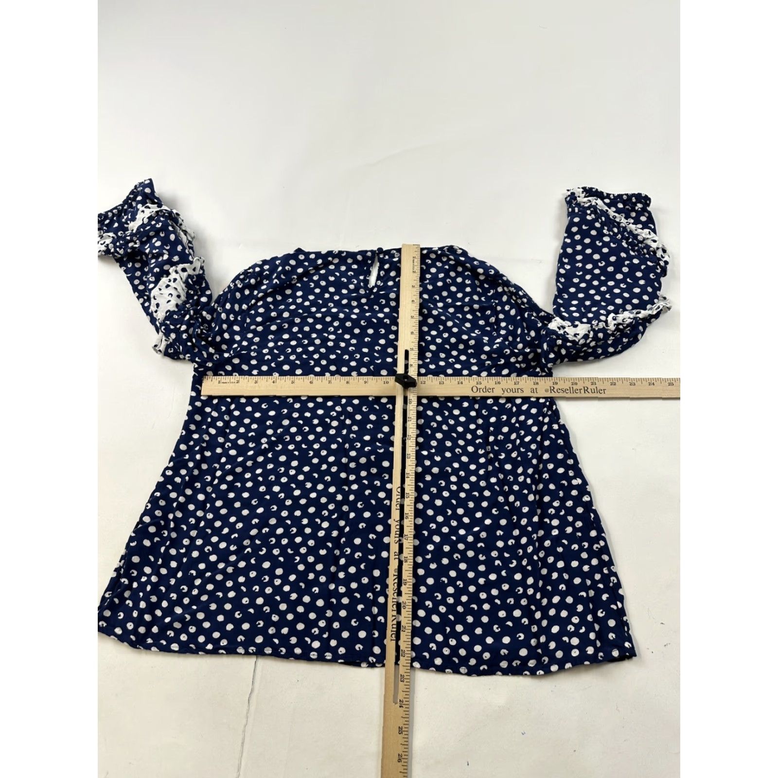 Soft Surroundings Soft Surroundings Blouse Women’s M Polka Dot Round Neck Pullover Long Sleeve Pleated Ruffle Blue Multicolor Viscose Regular - USA? Size M / US 6-8 / IT 42-44 - 5 Thumbnail