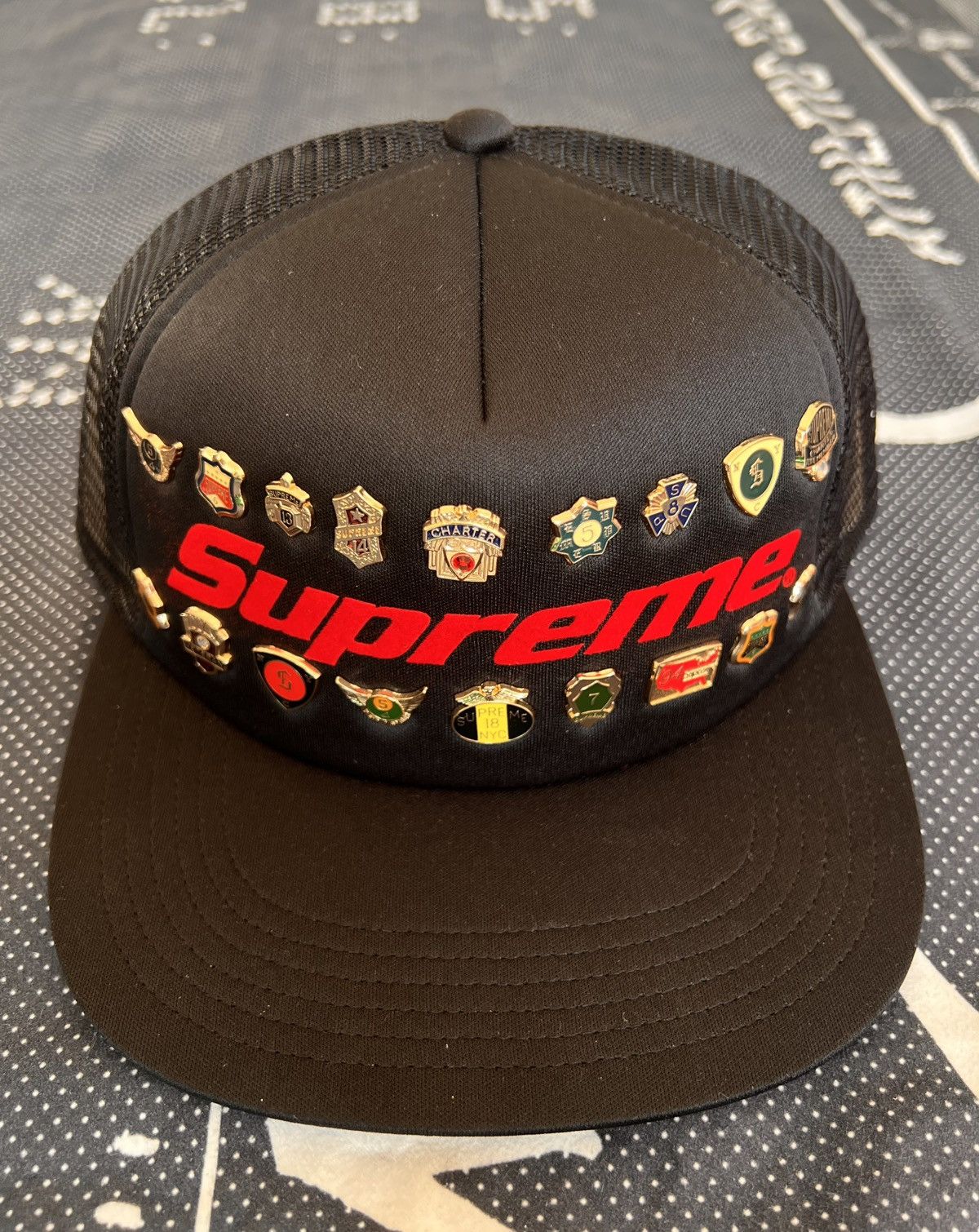 Supreme Supreme Pins Mesh Back 5 Panel Black cap hat snapback enamel Size ONE SIZE - 1 Thumbnail