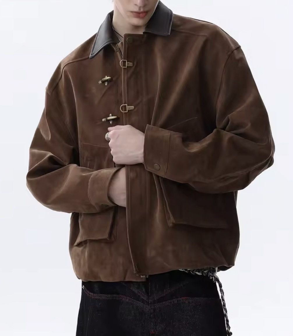 Japanese Brand Suede-Effect PU Leather Trucker Jacket – Boxy Minimalist Size US XXL / EU 58 / 5 - 2 Thumbnail