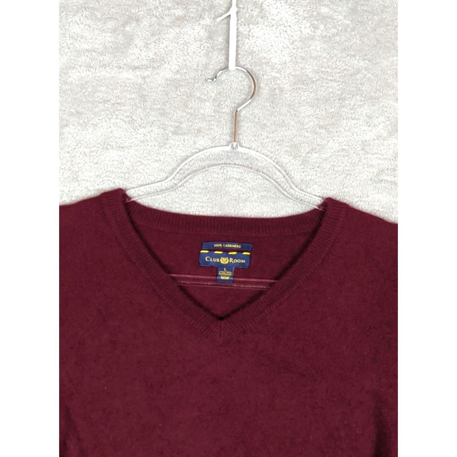 Club Room Club Room Sweater V-Neck Burgundy 2 Ply Cashmere Men's Size L Pullover Knit Regular Winter Fall Shirt? Size US L / EU 52-54 / 3 - 3 Thumbnail