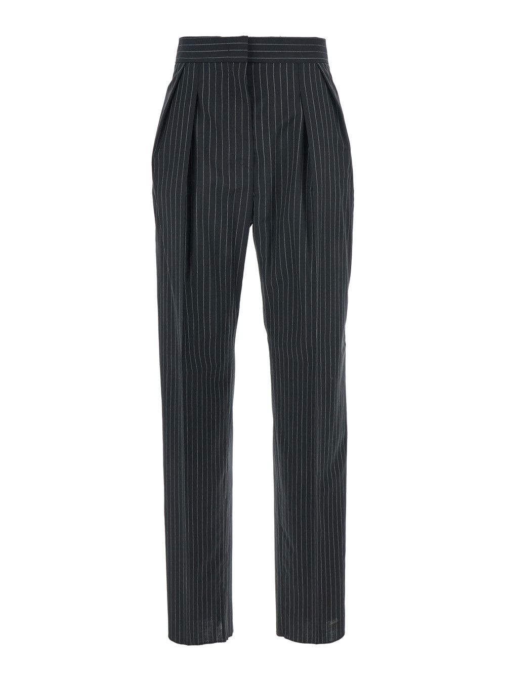 Max Mara 'Sesamo' Black Pants with Front Concealed Closure and All-Over Striped Motif in Wool Woman Size 30" / US 8 / IT 44 - 1 Thumbnail