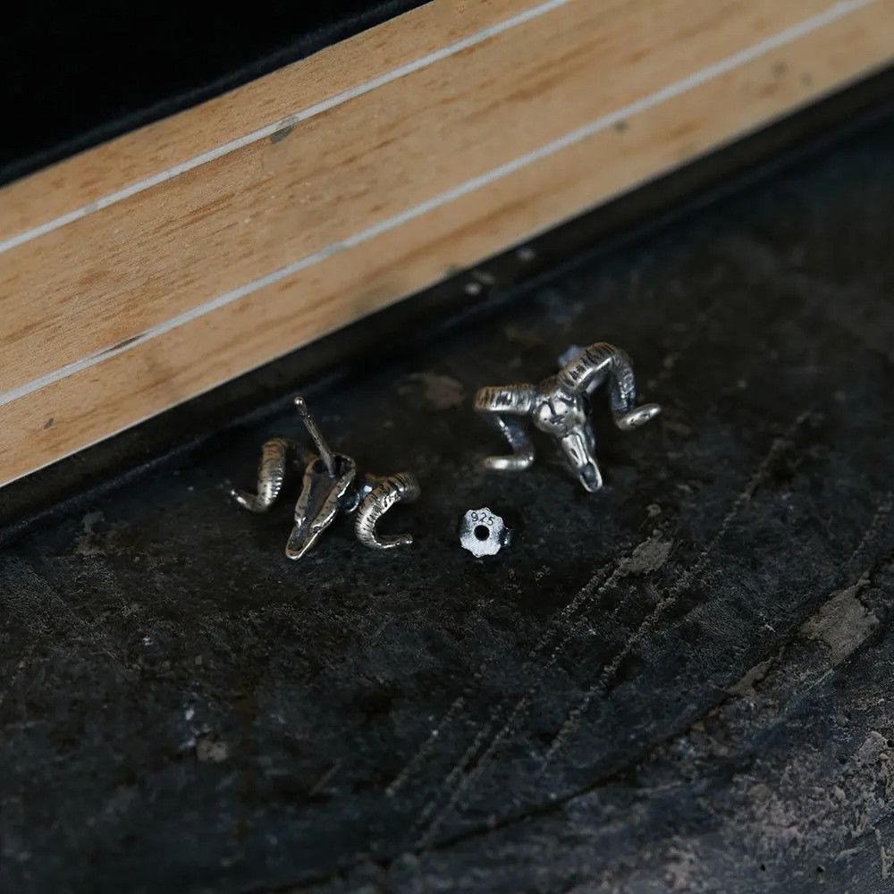 Jewelry Goat Skull Stud Earrings 925 Sterling Silver Jewelry Gift Size ONE SIZE - 4 Thumbnail