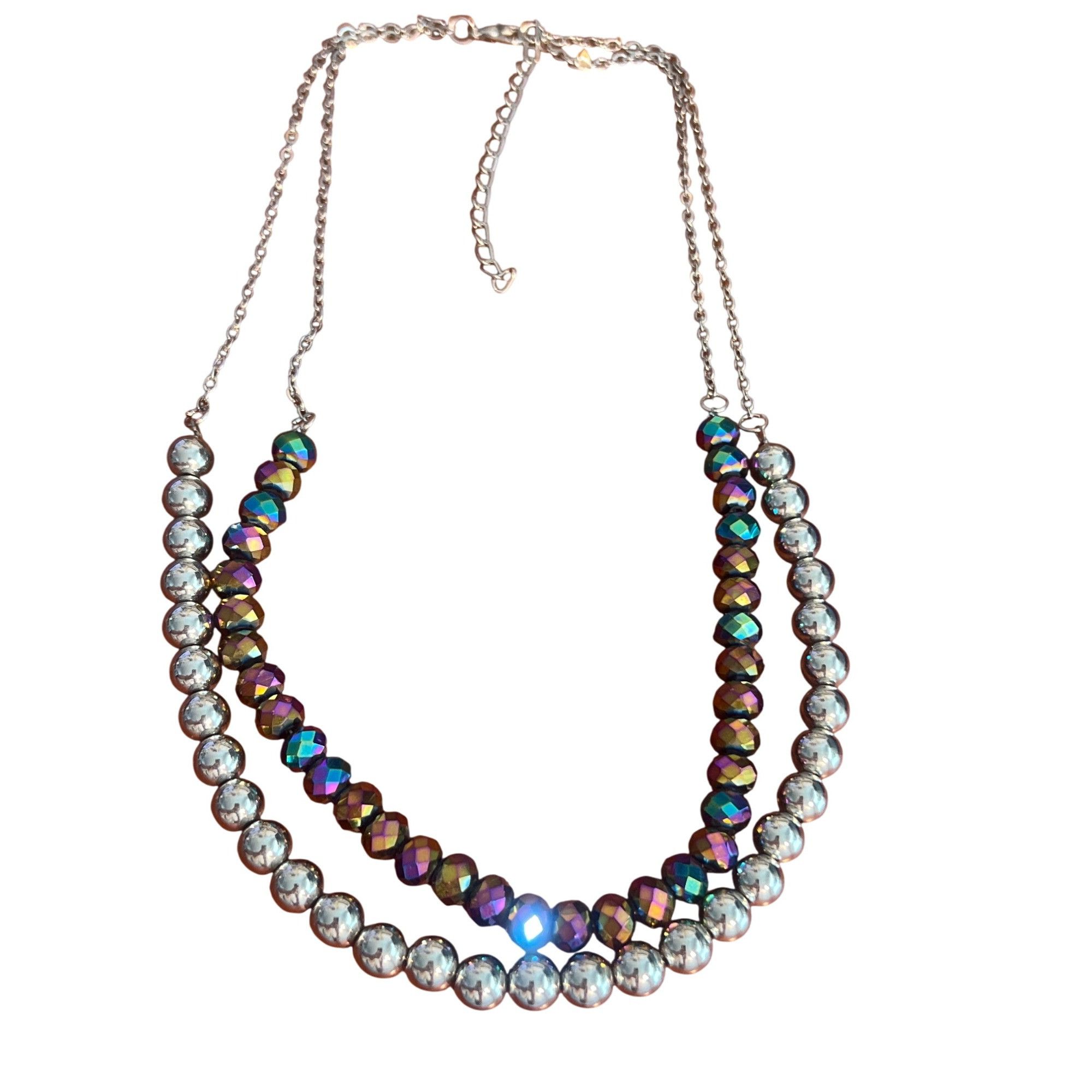 Other Iridescent Glass Beaded Double Strand Chain Necklace Adjusta Size ONE SIZE - 1 Thumbnail