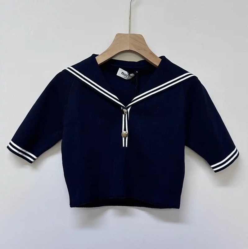Miu Miu Miu Miu Navy Cotton Pullover Sweater 0089 Size XS / US 0-2 / IT 36-38 - 1 Thumbnail