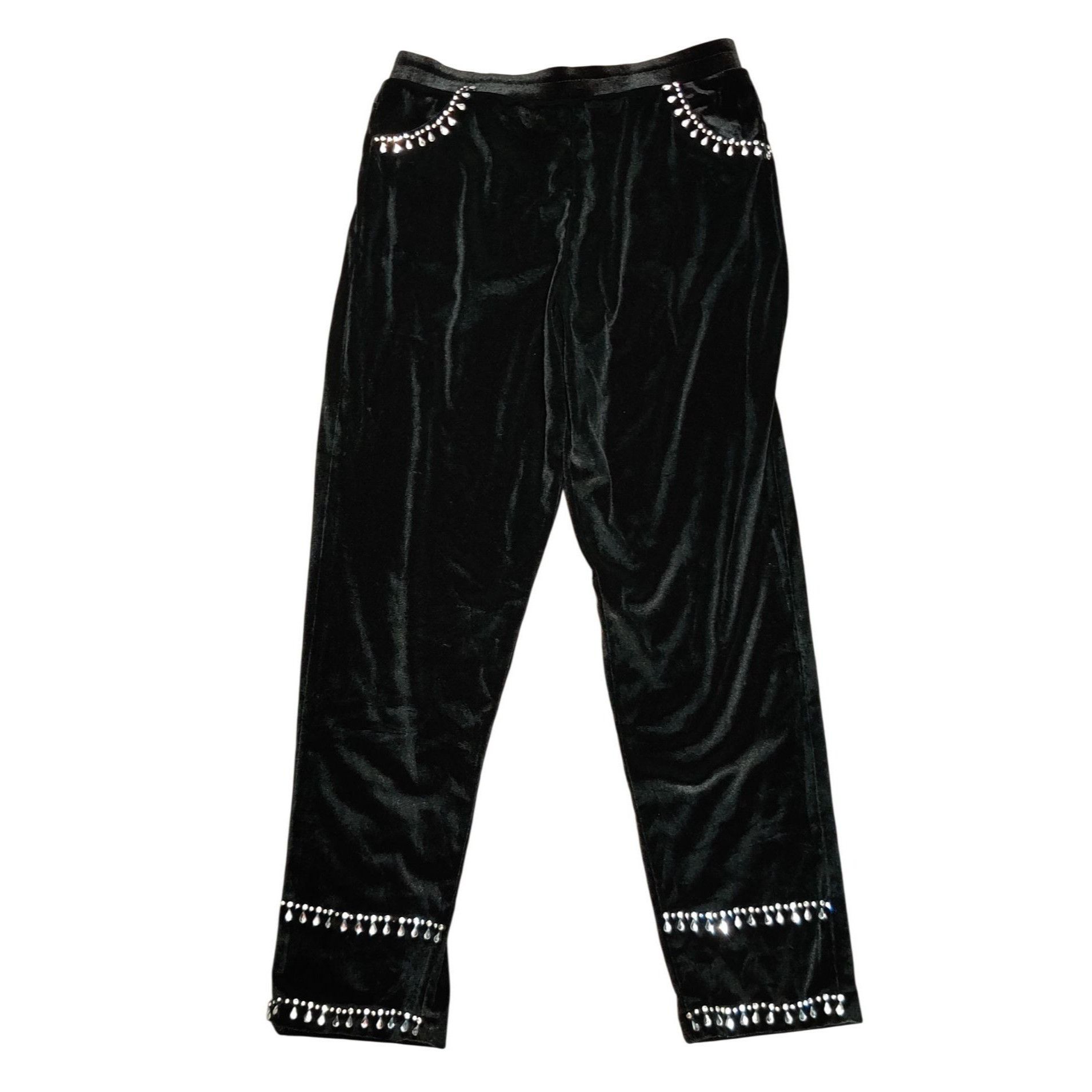 Other Womens Small Pants Black Velour Rhinestone Trim Stretch Pull Size 26" / US 2 / IT 38 - 11 Thumbnail
