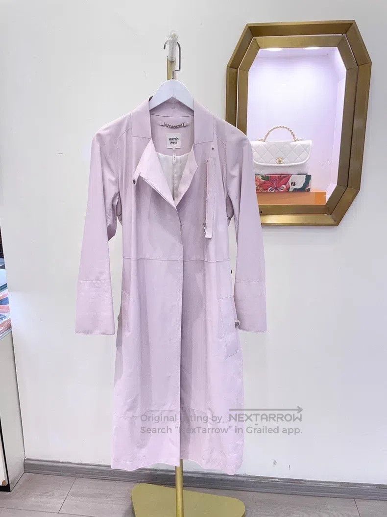 Hermes Hermes Cherry blossom pink long trench coat and leather ja Size XS / US 0-2 / IT 36-38 - 2 Thumbnail