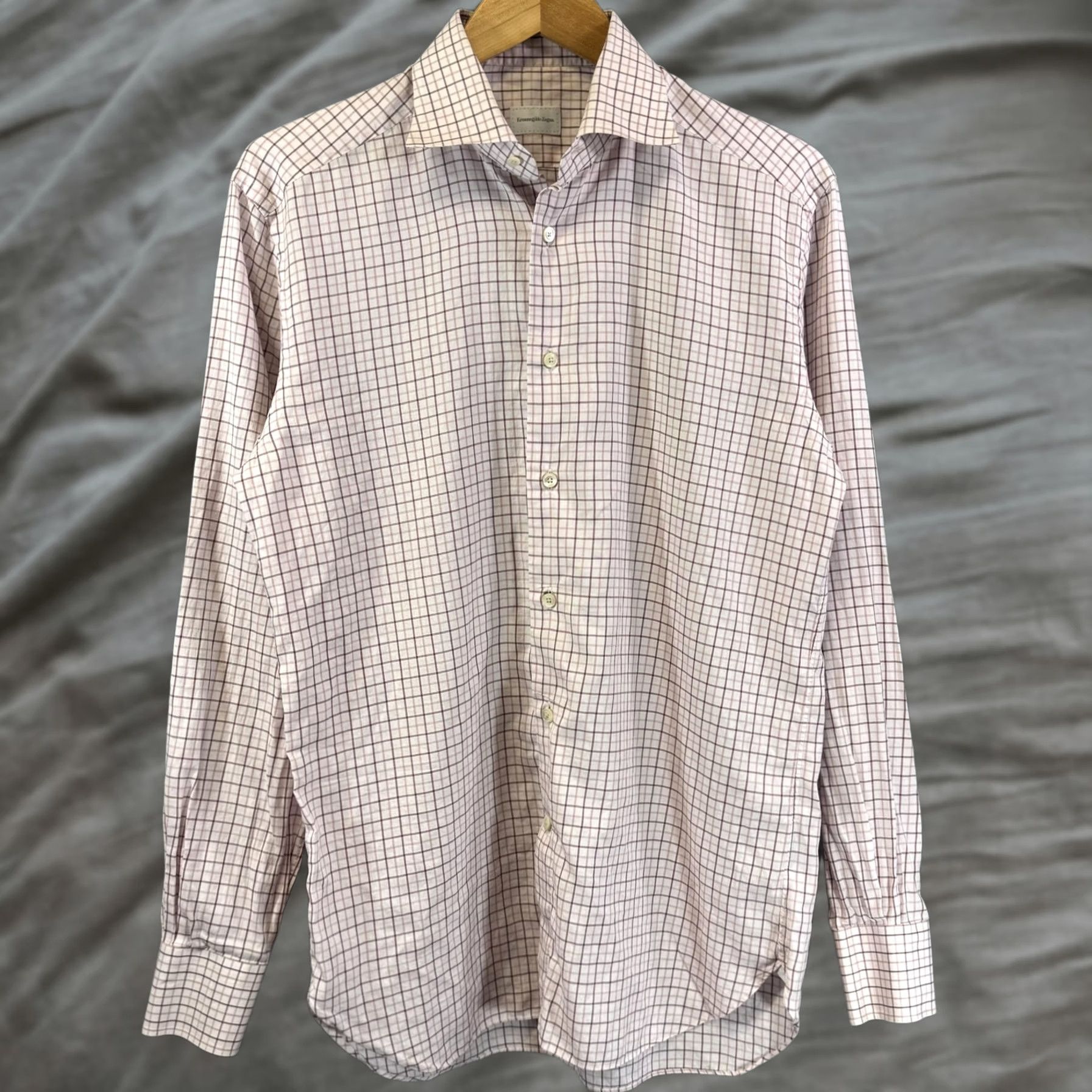 Ermenegildo Zegna Ermenegildo Zegna Shirt Mens 15.5 Medium Pink Purple Plaid Button Up Dress Shirt Size 42R - 1 Thumbnail