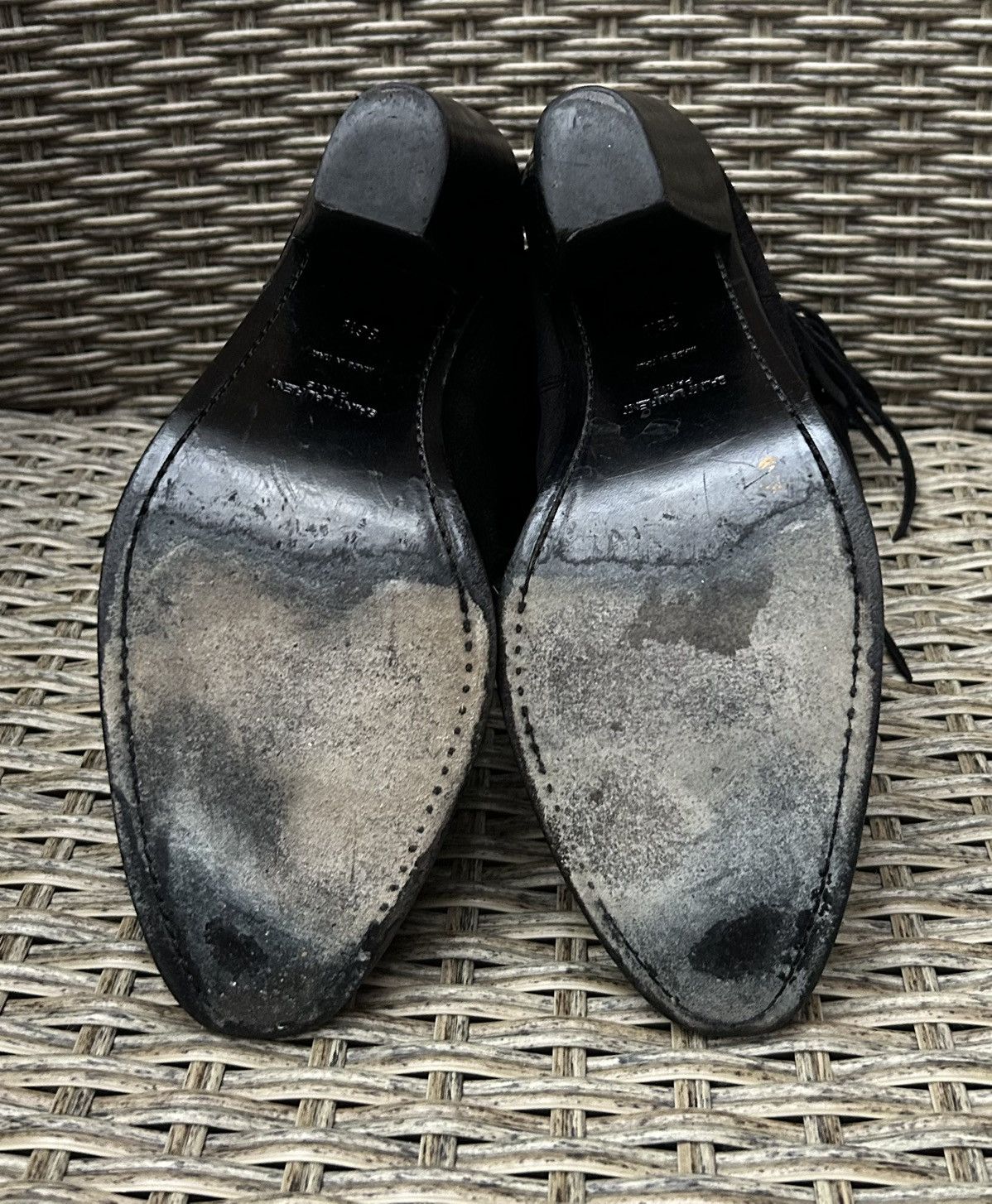Saint Laurent Paris Black Suede Ankle Western Fringe Boots