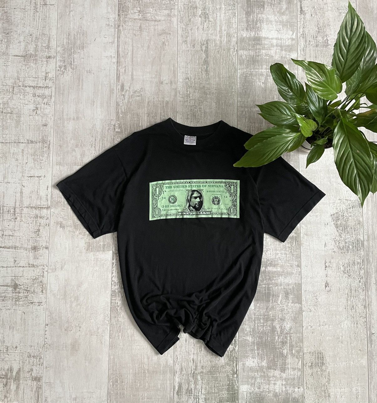 image of Kurt Cobain x Nirvana 90's Vintage Nirvana Nevermind Dollar T Shirt in Black, Men's (Size Medium)