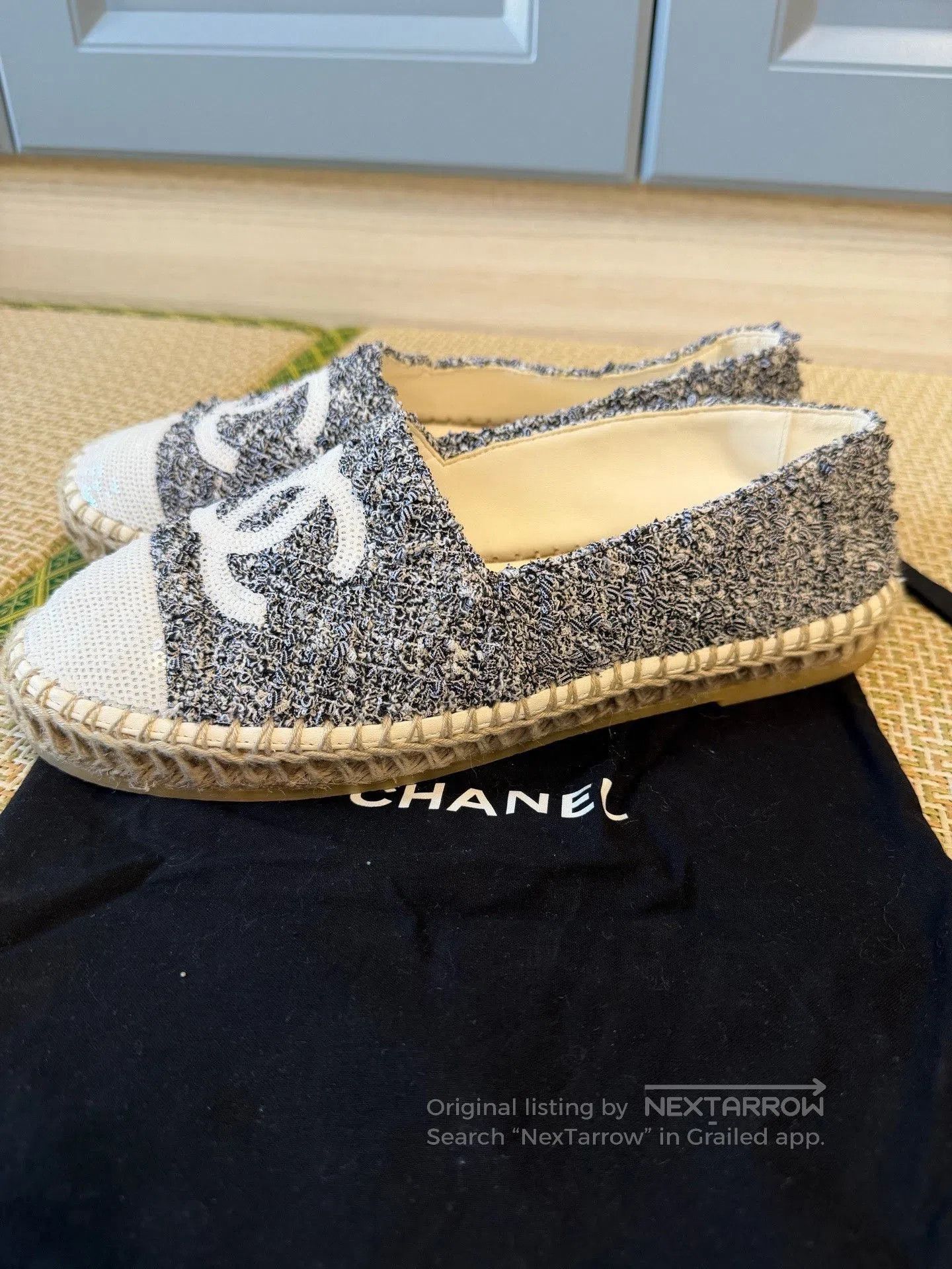 Chanel CHANEL Gray White Sequin Espadrilles. Size US 8 / IT 38 - 1 Thumbnail