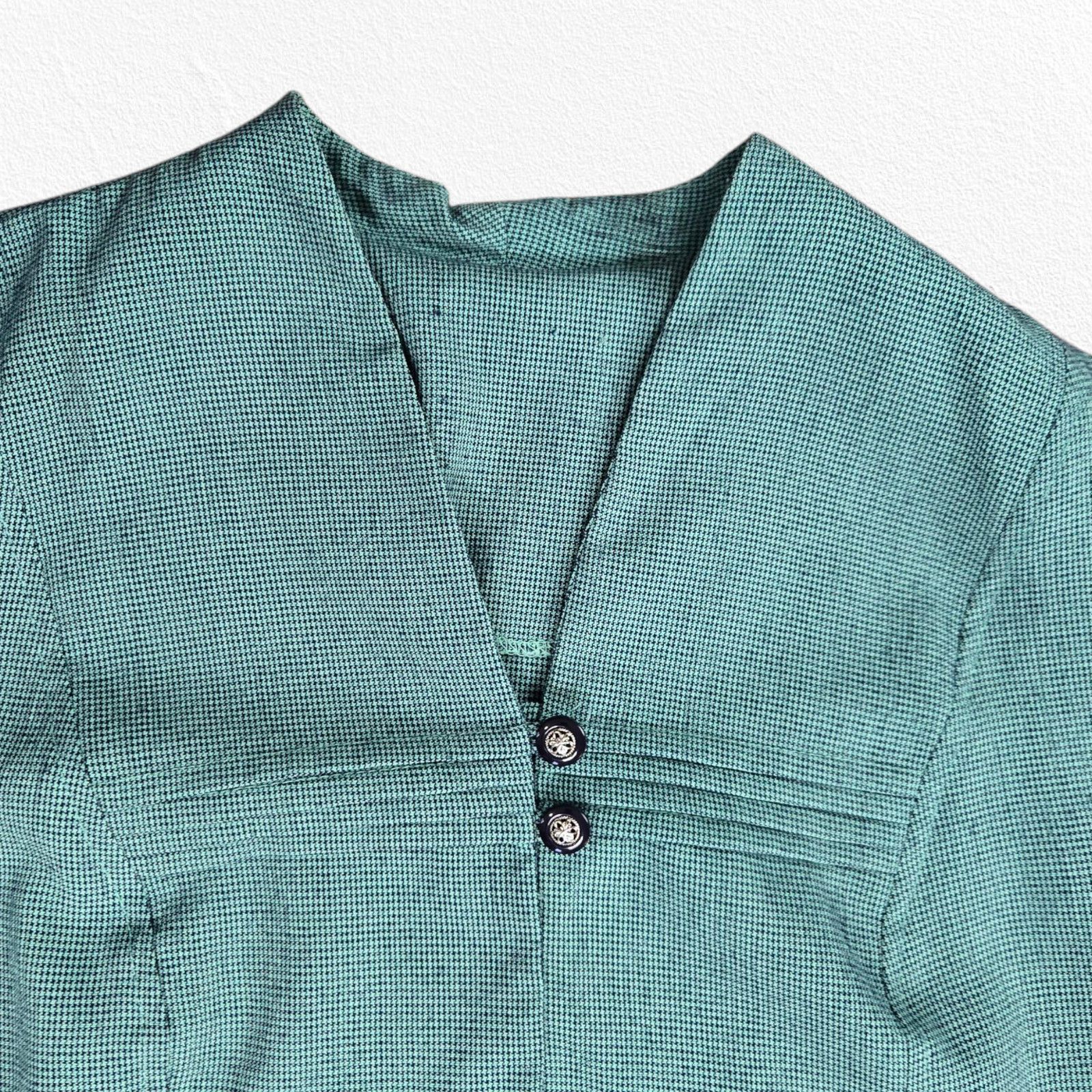 Vintage 1950s Teal Black Houndstooth Fitted Blouse Jacket Size Large Size L / US 10 / IT 46 - 3 Thumbnail