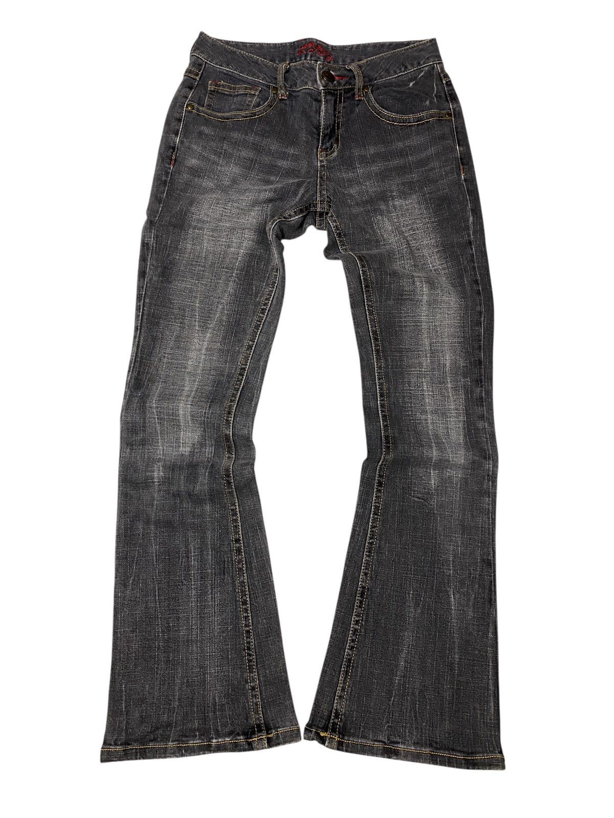 If Six Was Nine 2000's BCBG Skull Cross Studded Flared Jeans Size US 26 / EU 42 - 2 Thumbnail