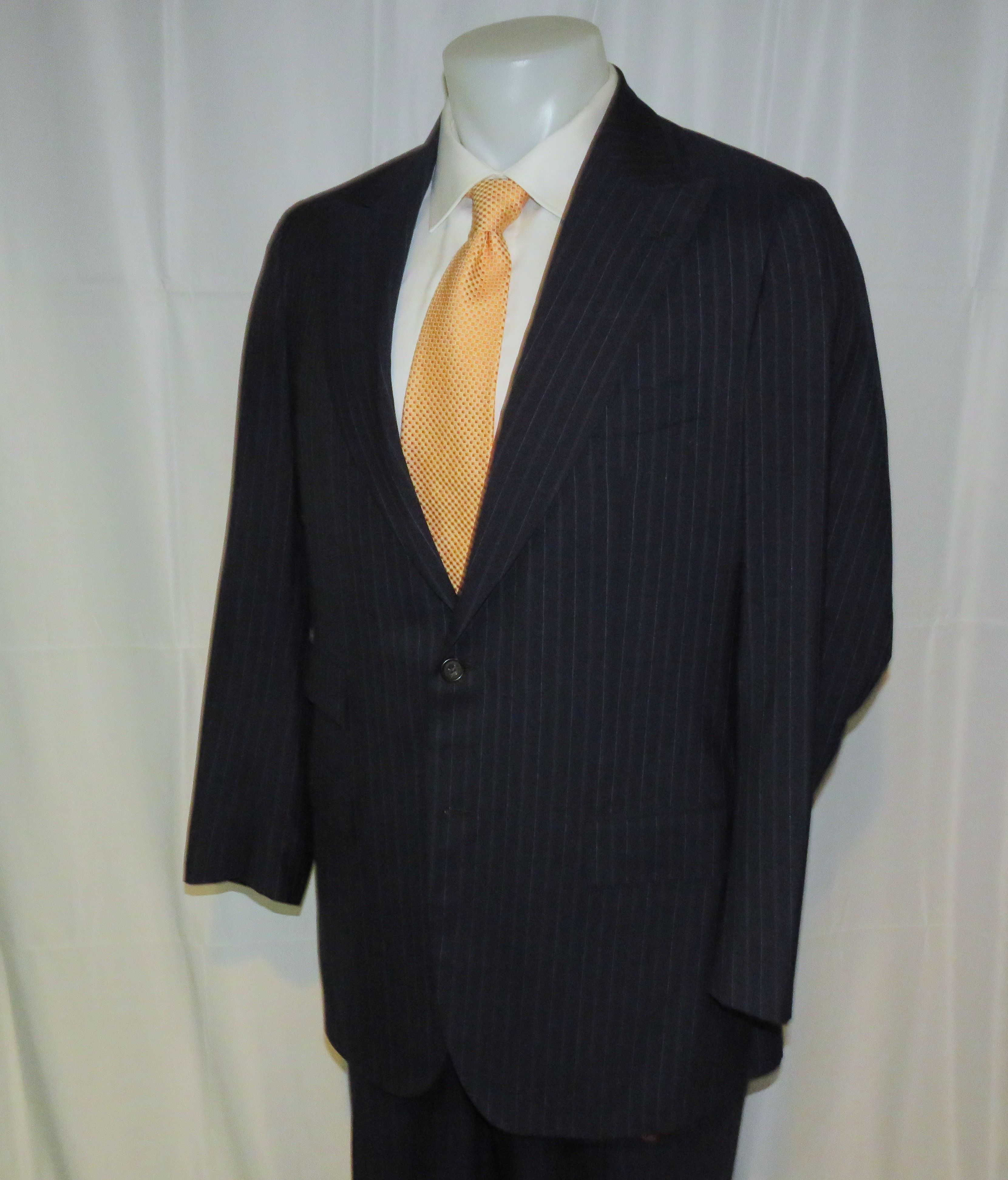 Kiton 100% Cashmere Navy Blue Striped Two Button Suit 43R Size 44R - 8 Thumbnail