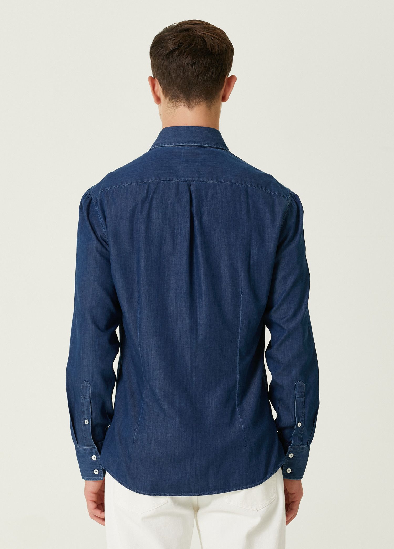 Brunello Cucinelli BRUNELLO CUCINELLI slim fit navy blue denim shirt XXXL 3XL Size US XXL / EU 58 / 5 - 4 Thumbnail