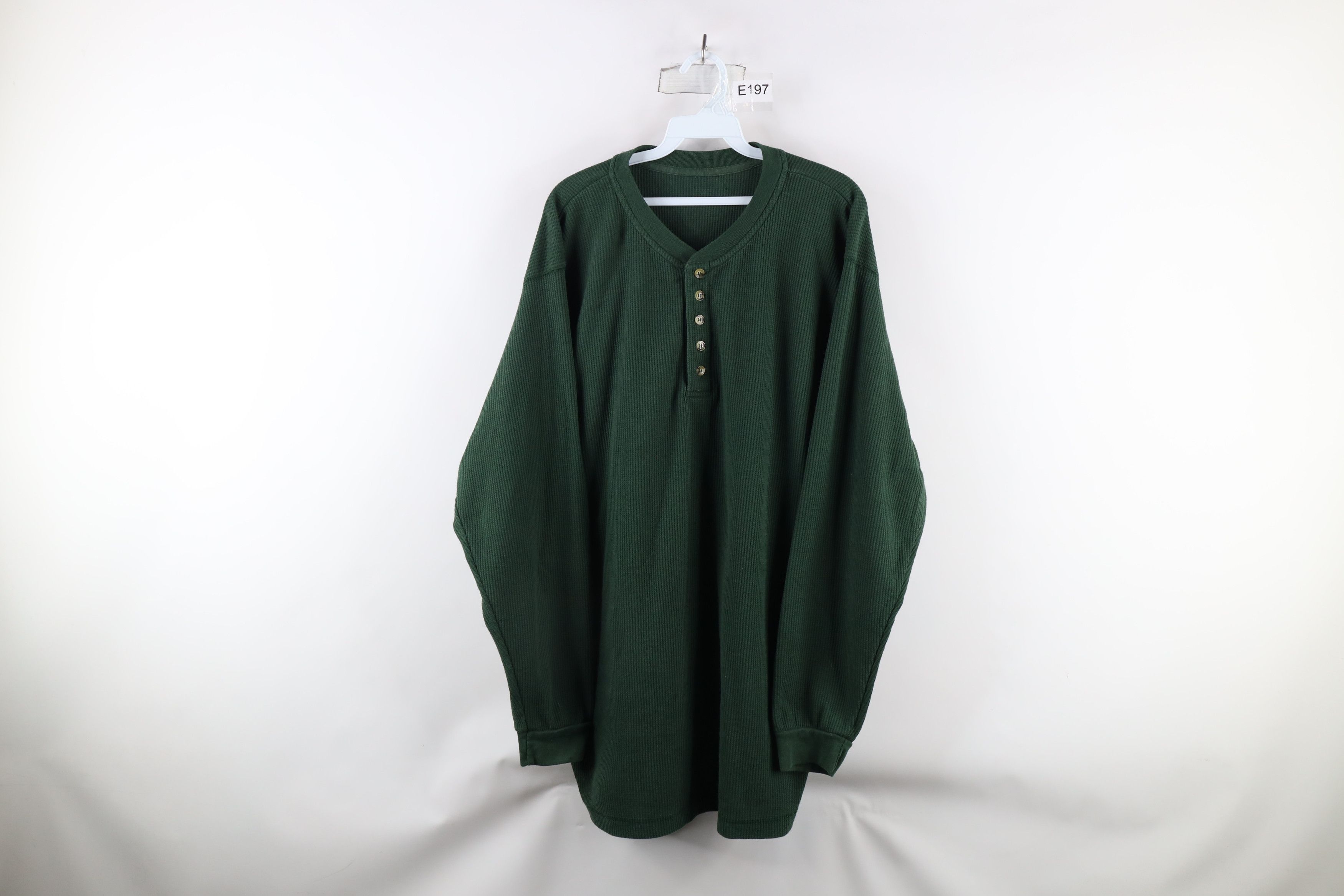 Vintage Vintage 90s Streetwear Waffle Knit Henley T-Shirt Green Size US XXL / EU 58 / 5 - 1 Thumbnail