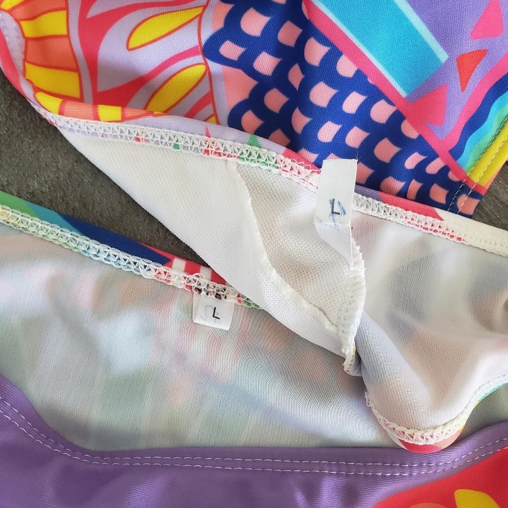 Designer Colorful Detailed High Neck Bikini Set Size ONE SIZE - 4 Thumbnail