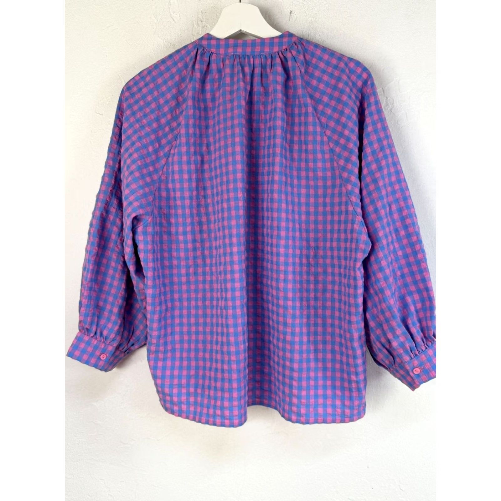 Pinko HYACINTH HOUSE Pink Blue Textured Gingham Rosie Blouse Coastal Preppy Womens Small Size S / US 4 / IT 40 - 3 Thumbnail