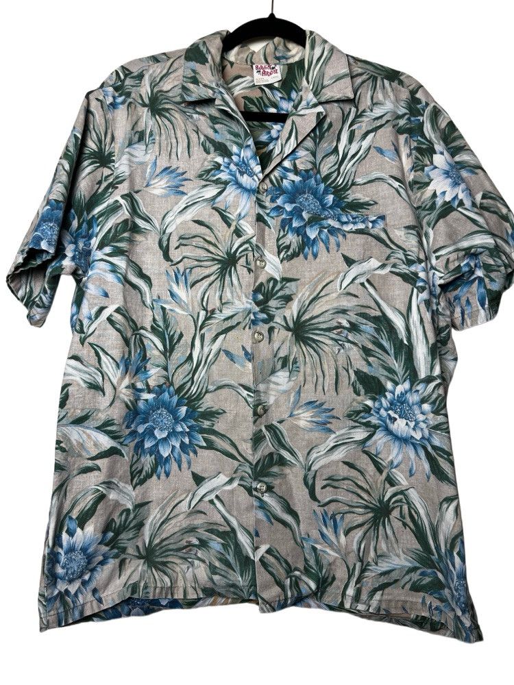 Vintage Vntg 70s Hawaiian Aloha Shirt: Barefoot in Paradise Floral Size US L / EU 52-54 / 3 - 14 Thumbnail