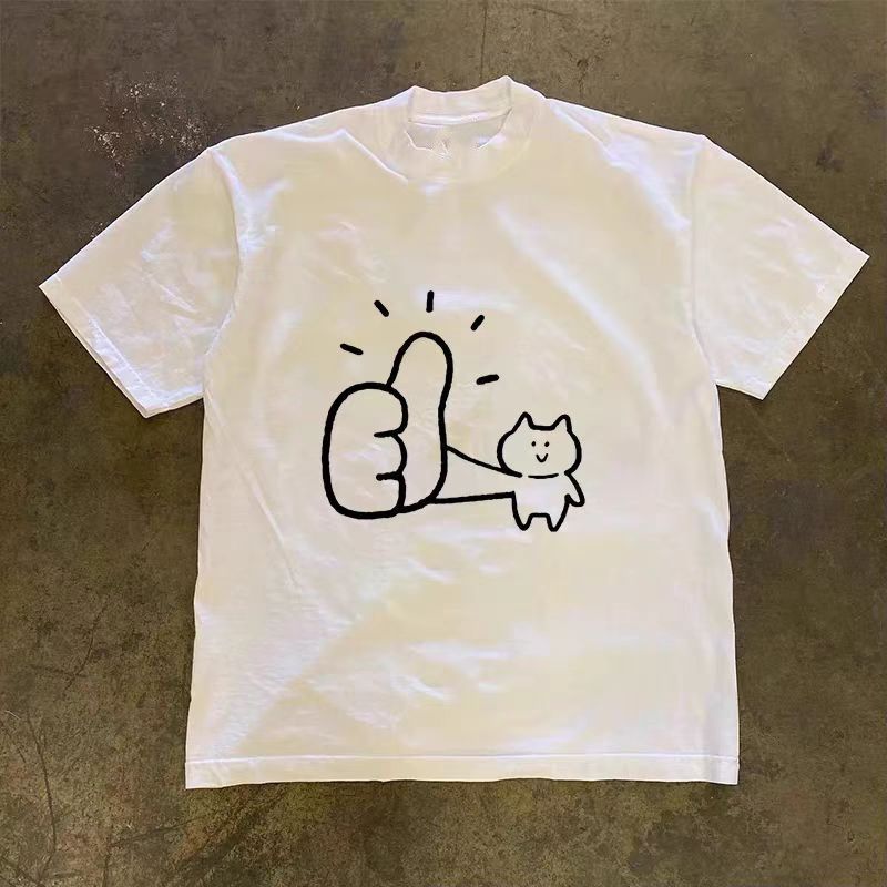 Vintage White casual retro cute cat print t-shirt Size US 32 / EU 48 - 1 Thumbnail