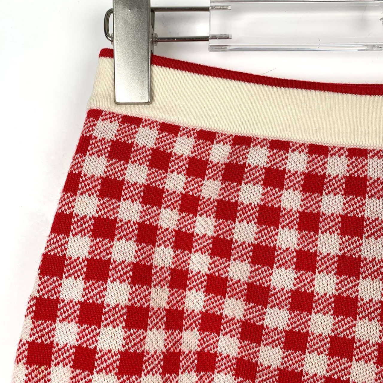 Miu Miu Miu Miu Red & White Checkered Cotton Knit High-Waisted Short Size 40" / US 18 - 7 Thumbnail