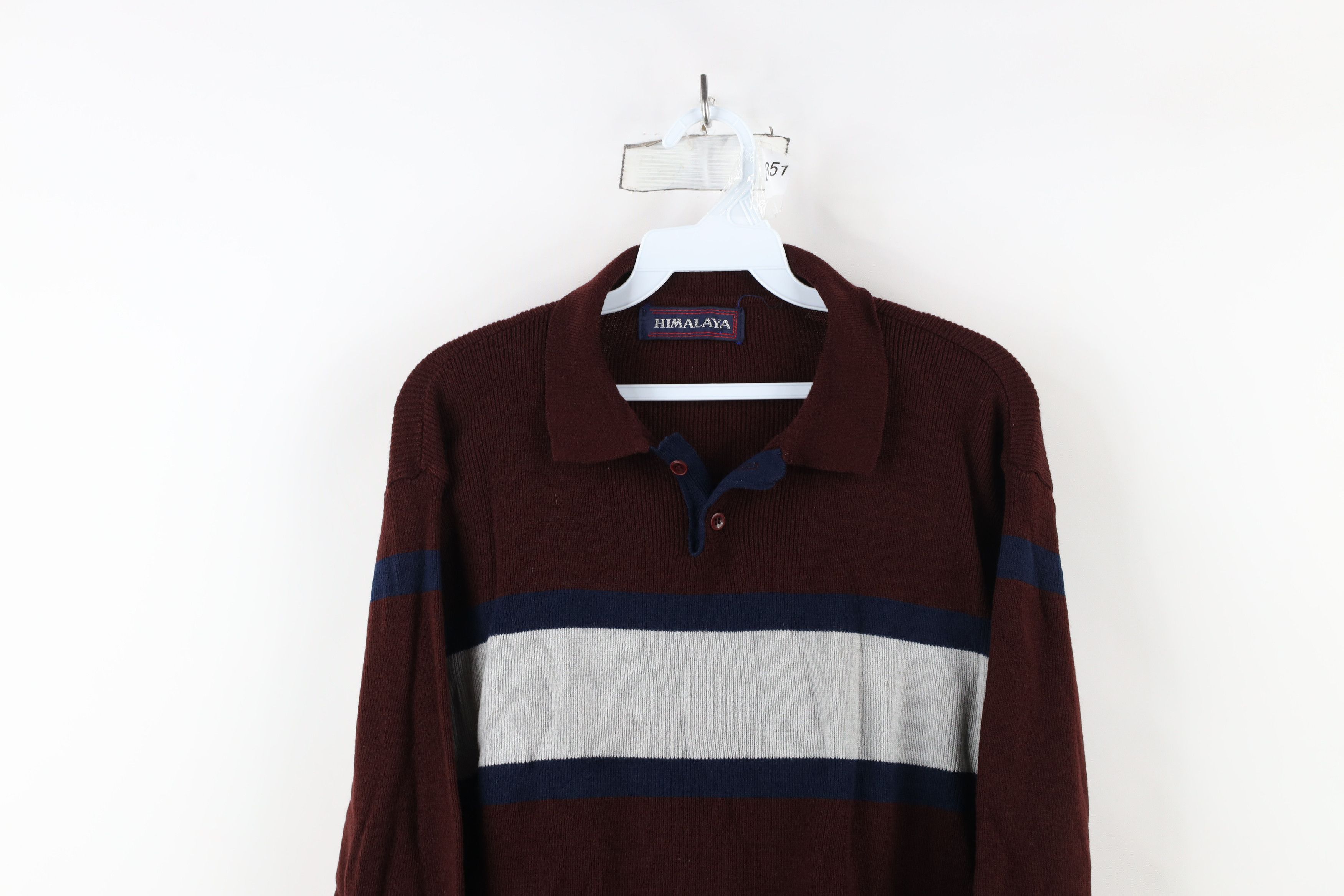 Vintage Vintage 70s Streetwear Block Ribbed Knit Collared Sweater Size US L / EU 52-54 / 3 - 2 Thumbnail