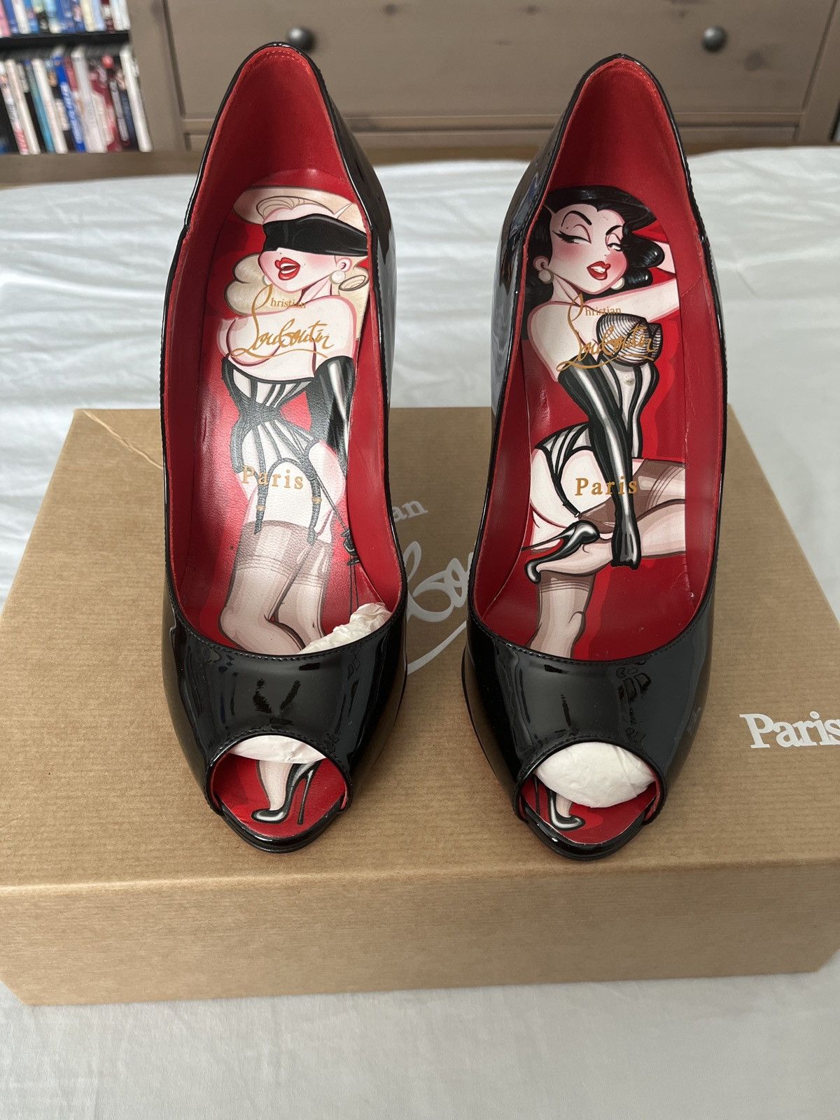 image of Christian Louboutin Chick Up Open-Toe Pumps Shoes in Black, Women's (Size 6)