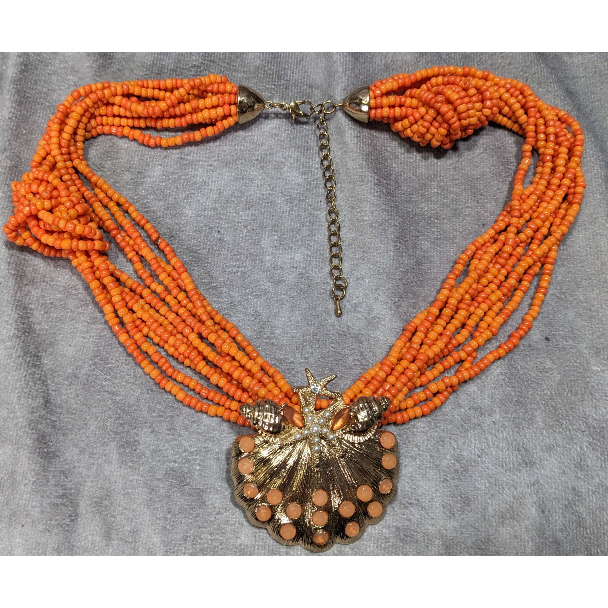 Other Mermaidcore Glam Orange Beaded Shell Pendant Necklace With S Size ONE SIZE - 5 Thumbnail
