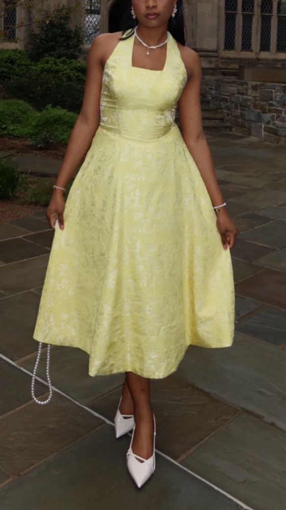 Other Yellow jacquard satin halter midi dress Size M / US 6-8 / IT 42-44 - 2 Thumbnail