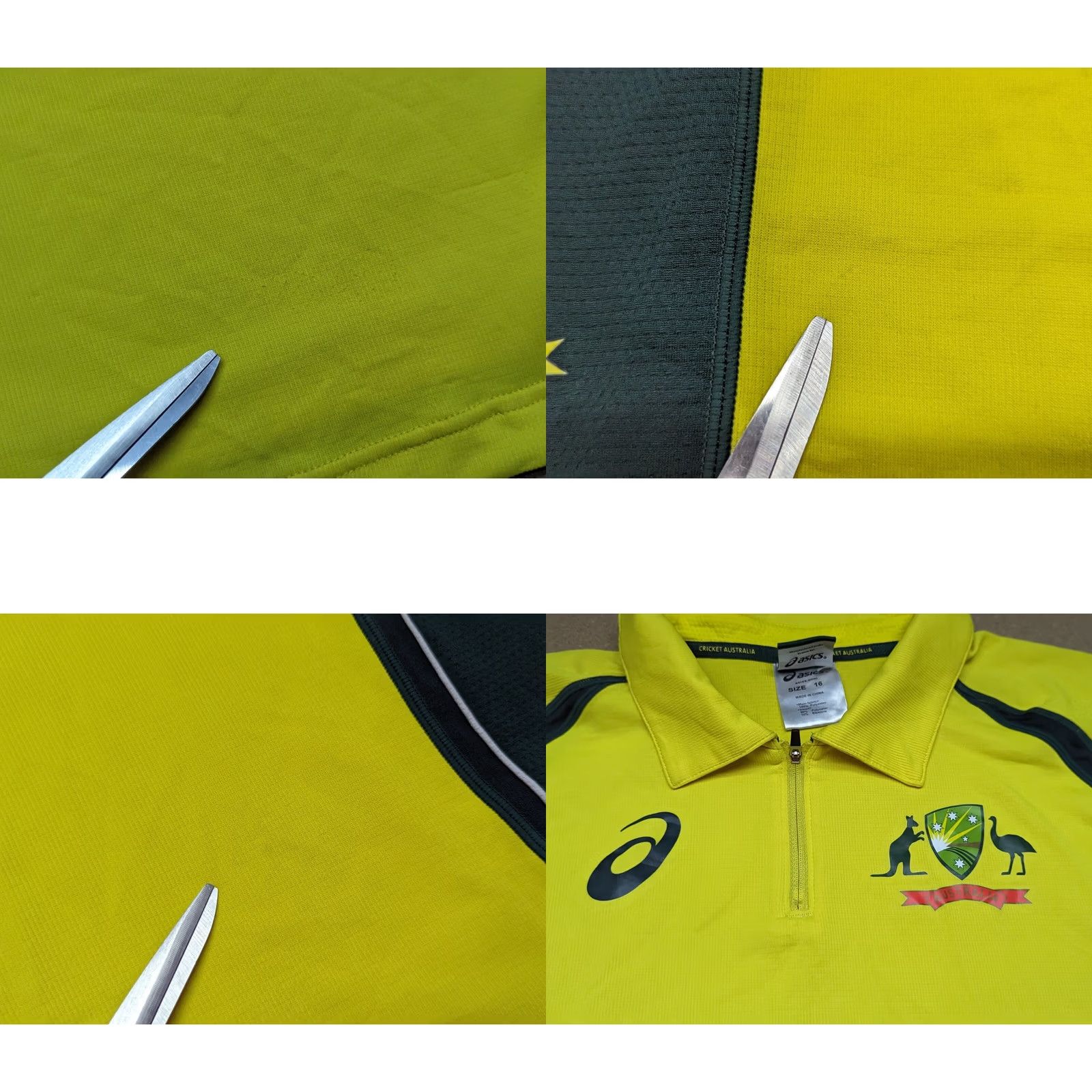 Asics ASICS Cricket Australia Jersey Shirt 16 Mens Yellow 100% Polyester Breathable Quick Dry ODI Zip Neck Size US L / EU 52-54 / 3 - 8 Thumbnail