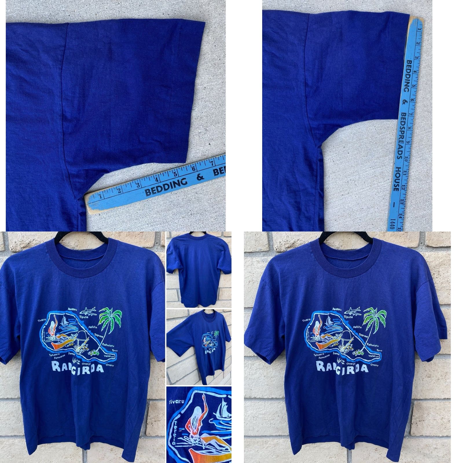 ALOHAS VINTAGE Rangiroa French Polynesia Map T Shirt Blue Island Graphic Tee Tiki Aloha Mens M Graphic Print 80s Tropical Size US M / EU 48-50 / 2 - 9 Thumbnail