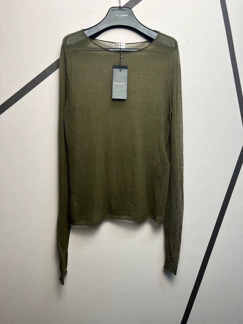 Yves Saint Laurent Saint LaruentBrown-green wool-blend translucent undershirt Size US M / EU 48-50 / 2 - 1 Thumbnail