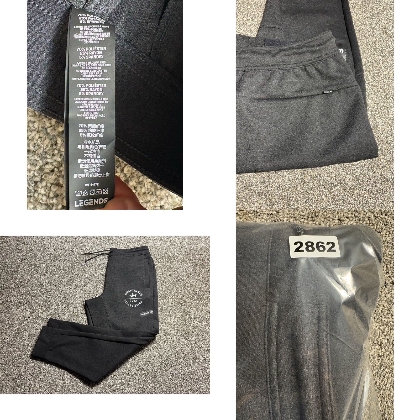 Vintage Legends Hawthorne Tech Joggers Sweatpants Mens Large Black Pants Draftkings Logo Size US 33 - 8 Thumbnail