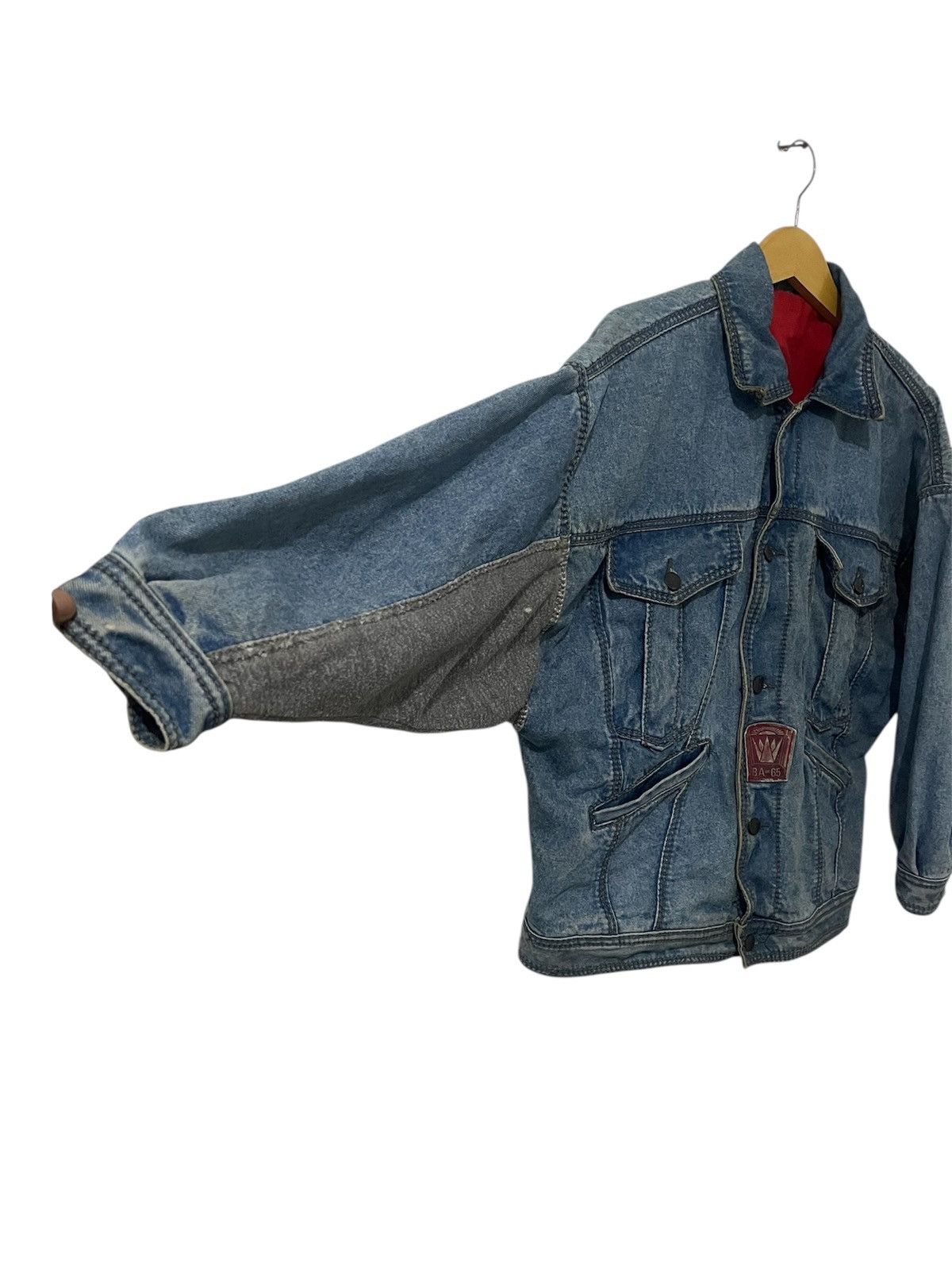 5351 POUR LES HOMMES Two-Tone Indigo Denim Jacket Gray Sleeve Panels & Red Lining Size US L / EU 52-54 / 3 - 5 Thumbnail