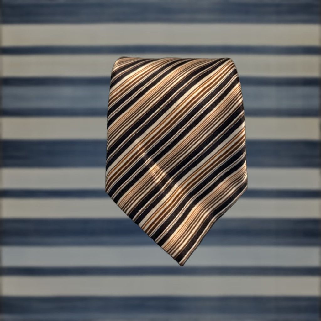 Brioni Brioni Silk Tie Striped Brown Made in Italy Long 61 Inches Mens Tie Brown Silk Italy Brioni Size ONE SIZE - 1 Thumbnail